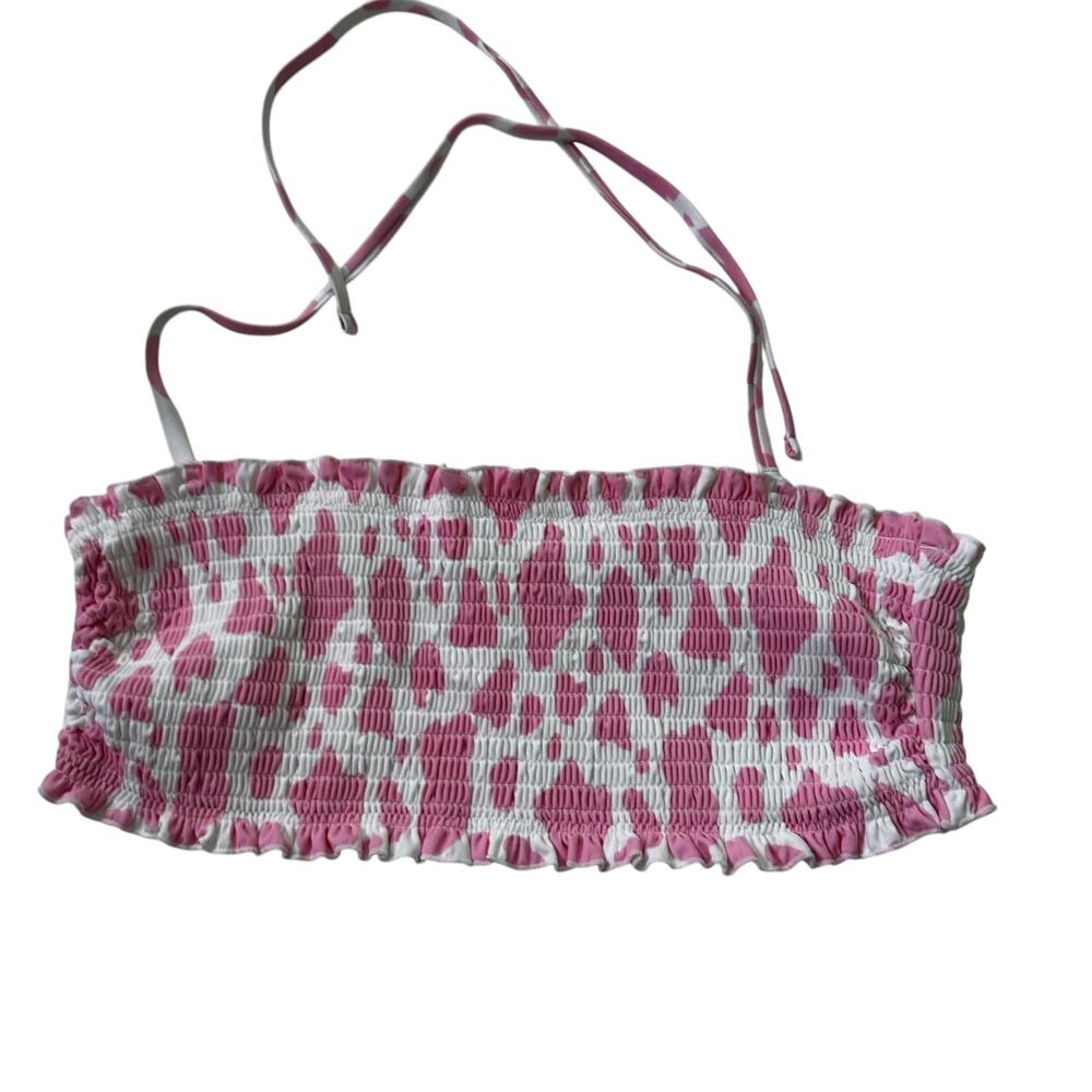 Midnight Hour Pink & White Strapless Smocked Bikini Top Women Size XL | 57-1